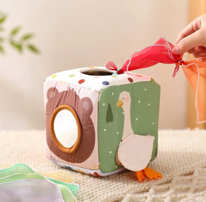 🧩 Boîte à mouchoirs magique Montessori – Jeu sensoriel éducatif pour bébé